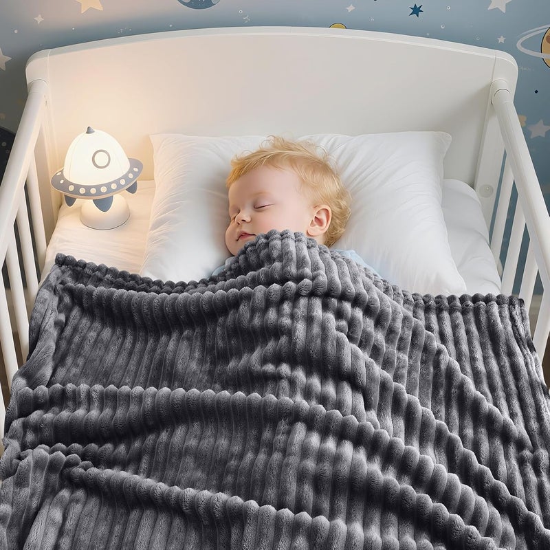 Eonkasp Soft Fleece Baby Blanket Ultra Cozy Grey Baby Blankets for Boys Warm and Lightweight Infant Toddler Newborn Receiving Gift with Reversible Stripes for Crib Stroller, 30x40 Inch, Dark Grey - Image 3